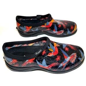 Sloggers Womens 8 Hummingbird Floral Garden Rain Shoes Black Waterproof USA